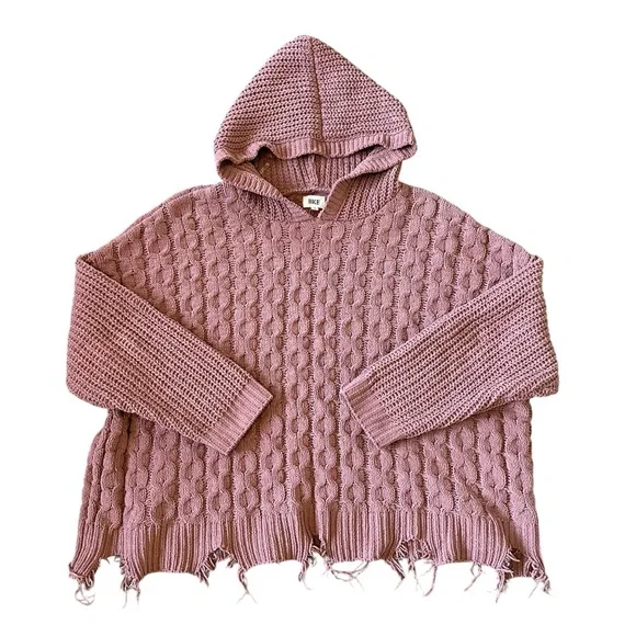 BKE dusty rose/mauve distressed hem hooded oversized sweater size Medium - Picture 2 of 6